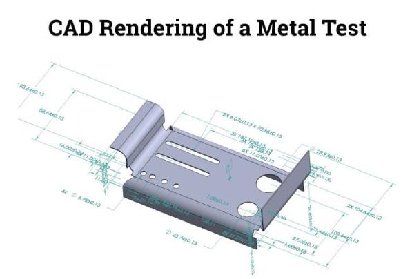 Representación CAD de una prueba de metal